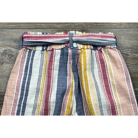 a.n.a Linen Blend Pants Belted Cropped Wide Leg Stripe S Coastal Resort Beach - Picture 10 of 12